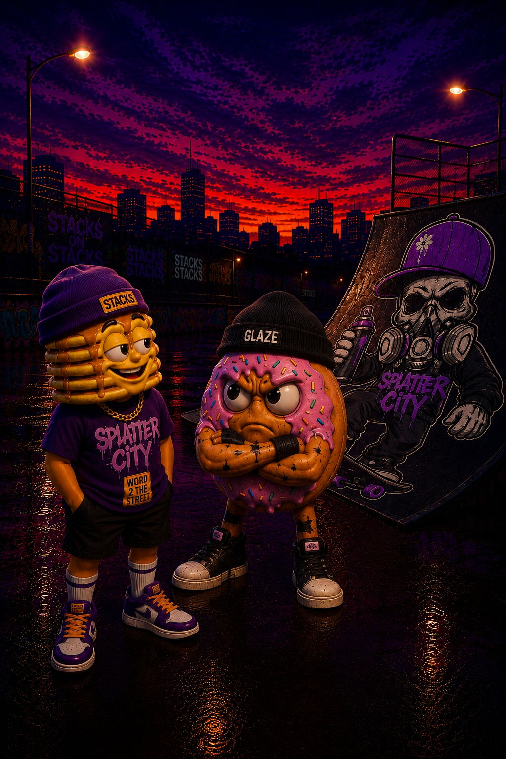Splatter City™ Skate Mascot Tee – Purple Drip Edition