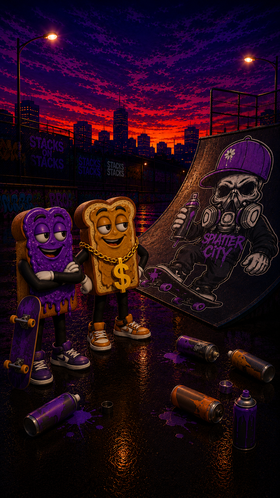 Splatter City™ Skate Mascot Tee – Purple Drip Edition