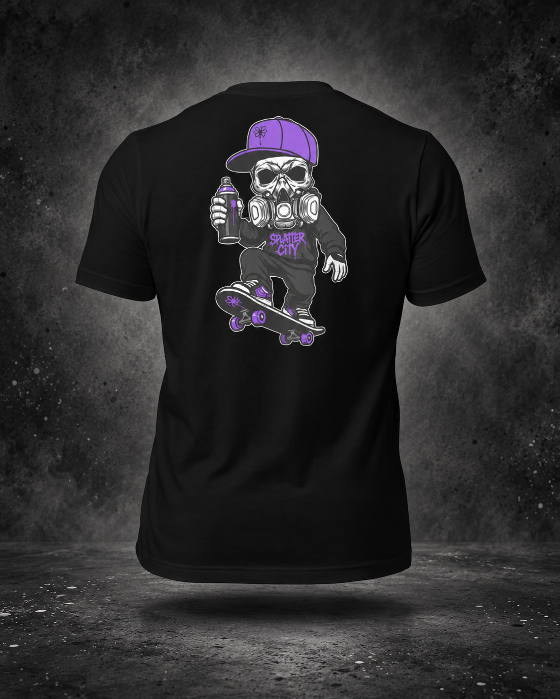 Splatter City™ Skate Mascot Tee – Purple Drip Edition
