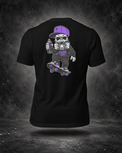 Splatter City™ Skate Mascot Tee – Purple Drip Edition