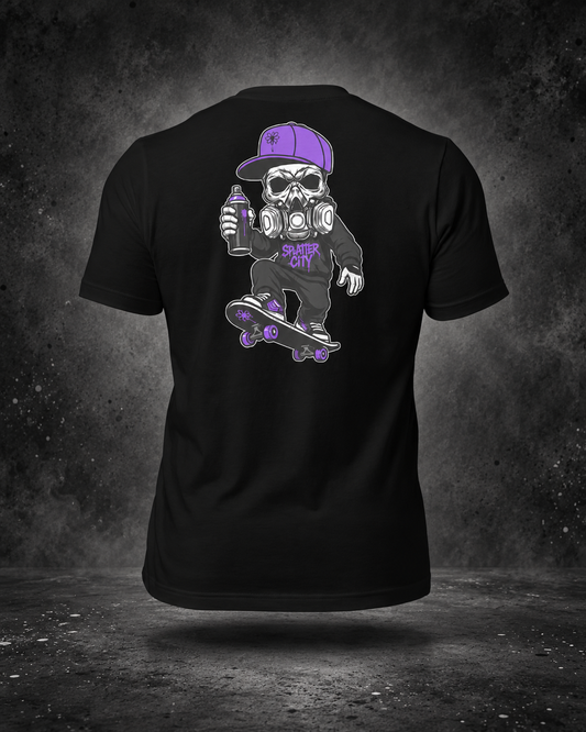 Splatter City™ Skate Mascot Tee – Purple Drip Edition