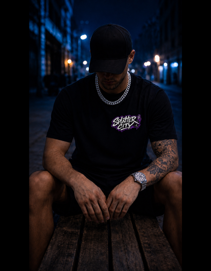 Splatter City™ Skate Mascot Tee – Purple Drip Edition
