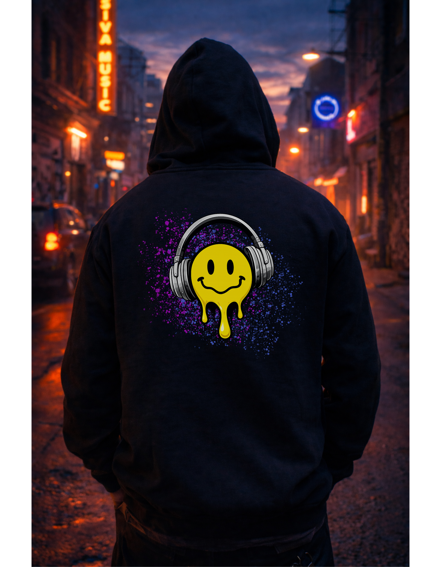 Tune Out. Drop In Hoodie – Smiley Drip Edition