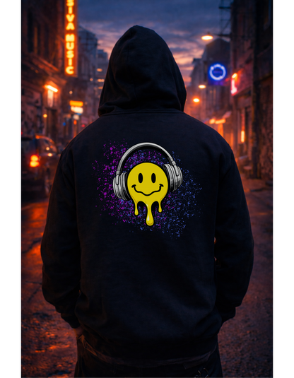 Tune Out. Drop In Hoodie – Smiley Drip Edition