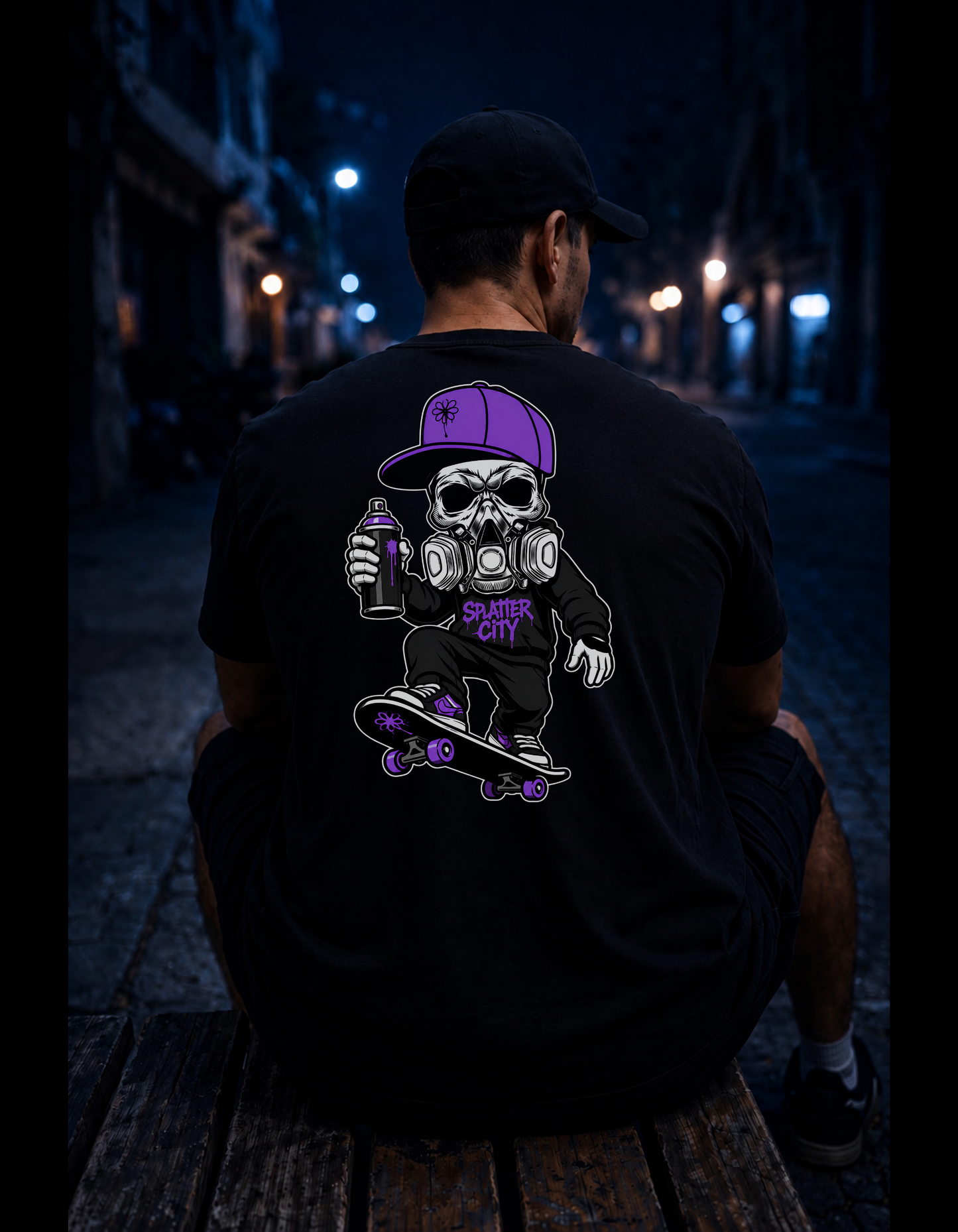 Splatter City™ Skate Mascot Tee – Purple Drip Edition